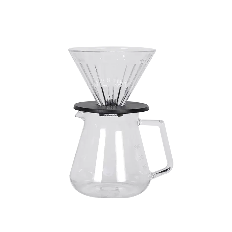 Jarra y cono de goteo de vidrio con base negra, juego pour-over Timemore