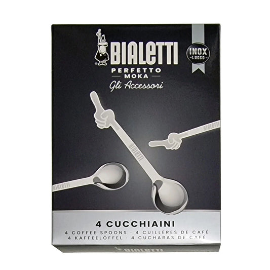 Set de 4 cucharas de café Bialetti en caja, acero inoxidable plateado