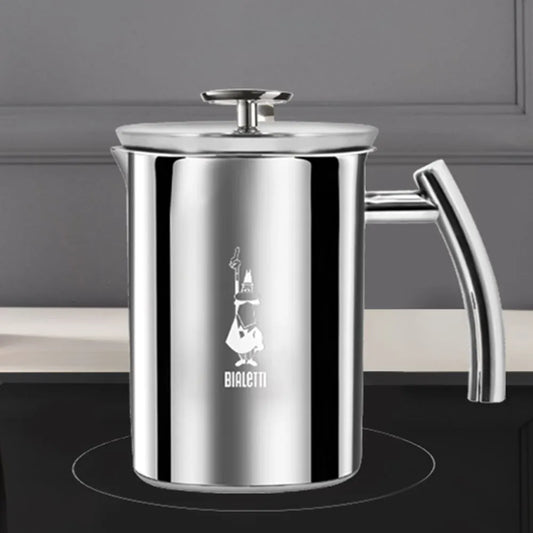 Espumador de leche de acero inoxidable Bialetti, jarra con tapa y asa lateral