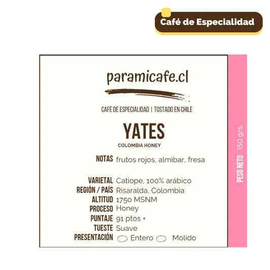 Bolsa de café en grano Yates piramicafe.com, Colombia Honey, 150 g