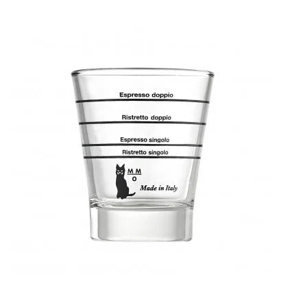 Vaso de vidrio graduado para café, con líneas y texto Espresso doppio