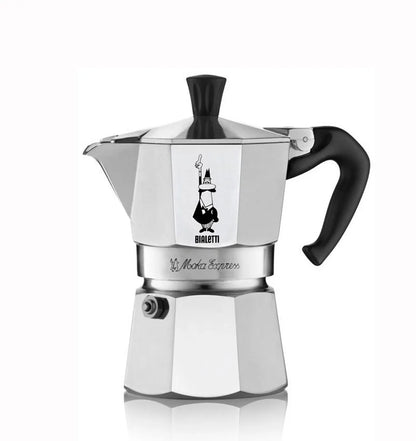 Cafetera italiana Moka Express Bialetti de acero pulido con asa negras