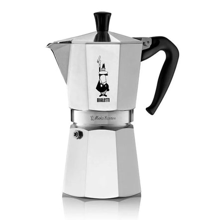 Cafetera moka Bialetti de aluminio con asa lateral negra y base pulida