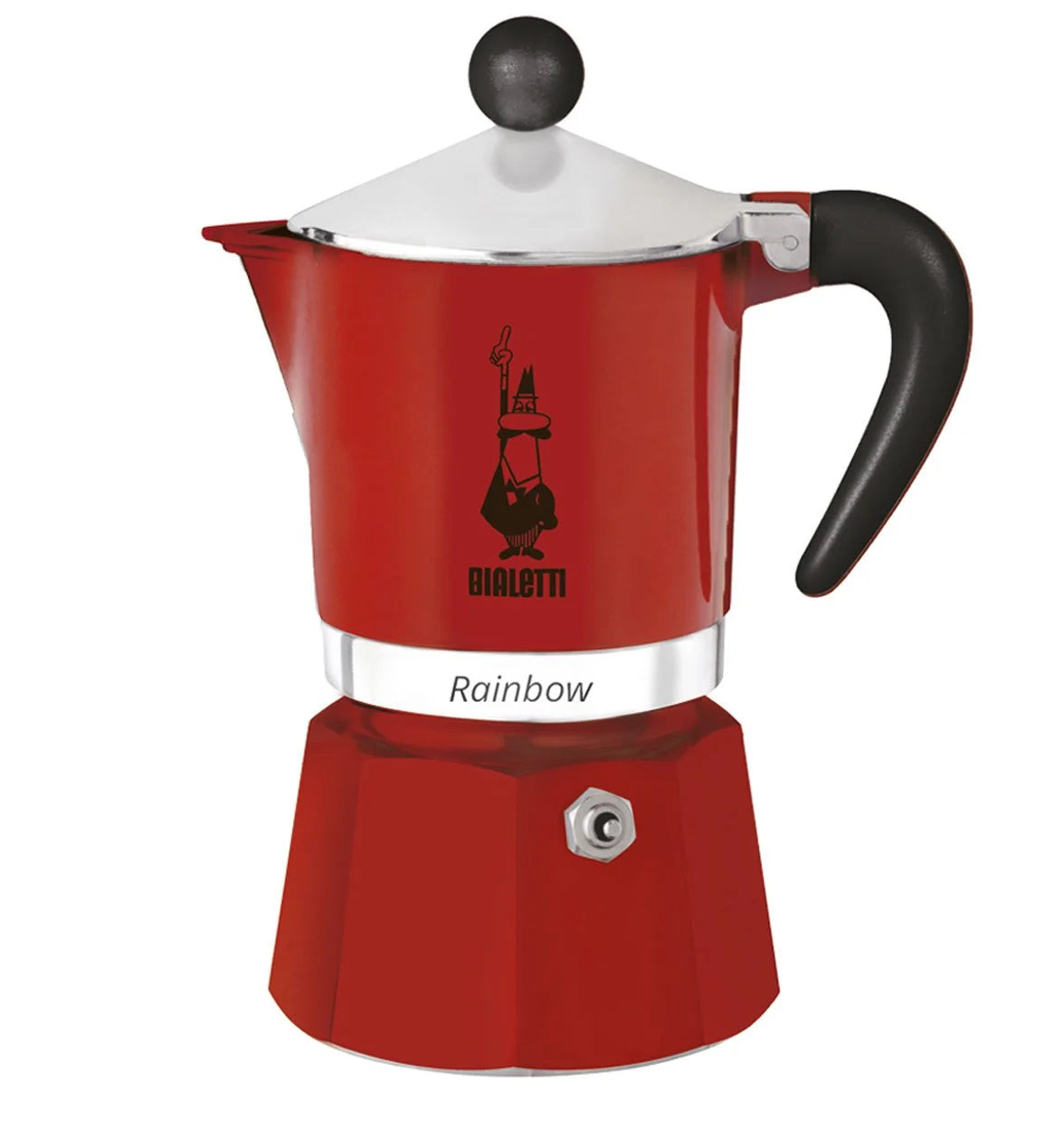 Cafetera italiana tipo moka Bialetti Rainbow roja con asa negra y depósito inferior rojo