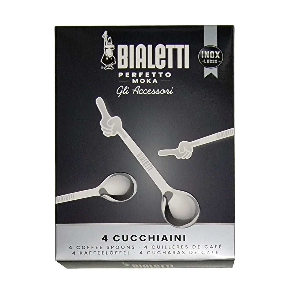 Set de 4 cucharas de café Bialetti en caja, acero inoxidable plateado