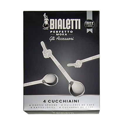 Set de 4 cucharas de café Bialetti en caja, acero inoxidable plateado