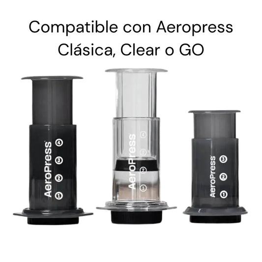 Junta de goma negra para pistón Aeropress, vista instalada en el cuerpo