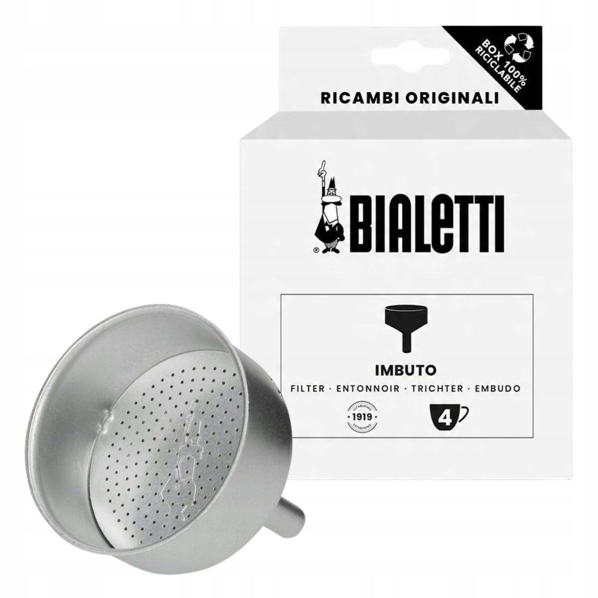 Repuesto embudo filtro Bialetti con disco perforado y caja de recambio