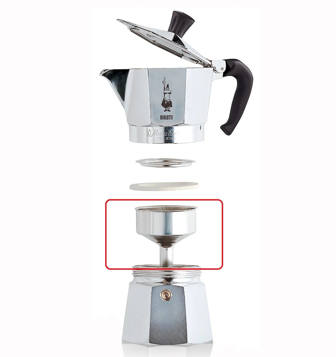Embudo de filtro de aluminio para moka, pieza de repuesto con malla perforada