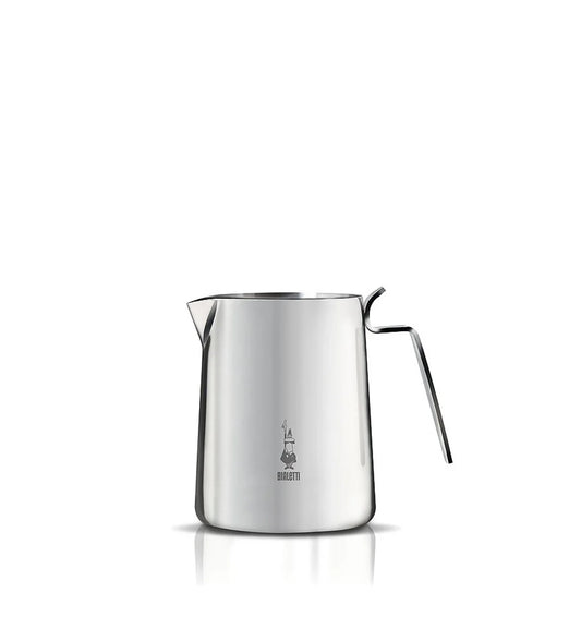 Jarra espumadora de leche Bialetti de acero inoxidable con asa y vertedor.