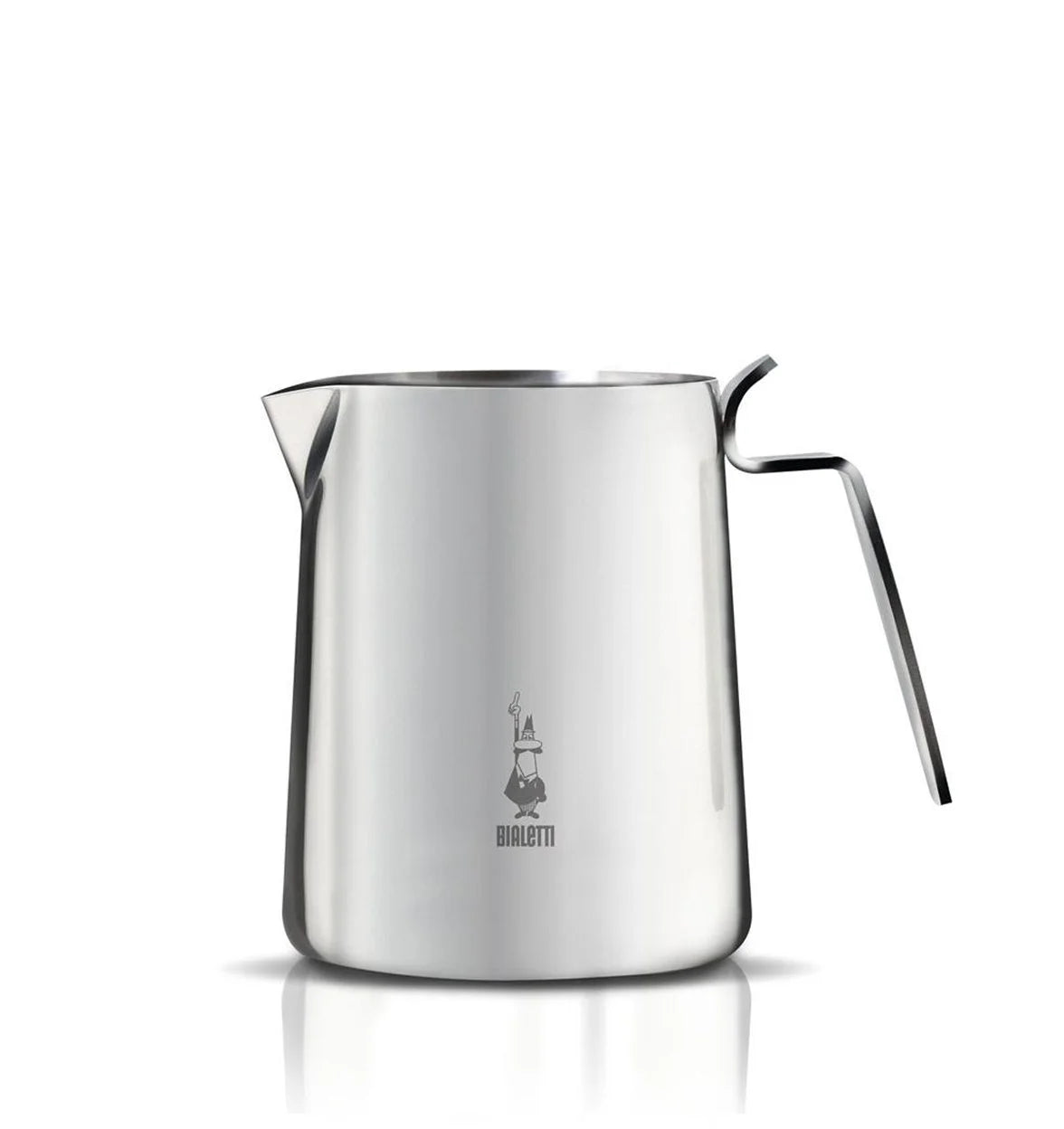 Jarra espumadora de leche Bialetti de acero inoxidable con vertedor curvo y asa.