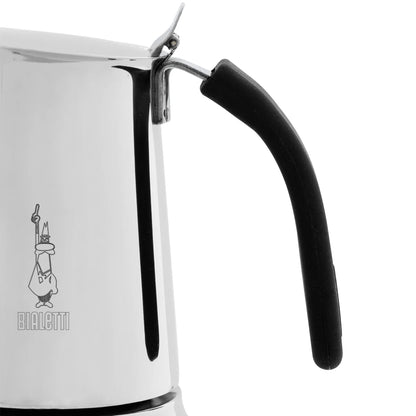 Cafetera italiana Bialetti Kitty de acero blanco con asa negra y bisagra superior