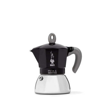 Cafetera italiana Moka de inducción Bialetti negra, con asa y tapa redondeada