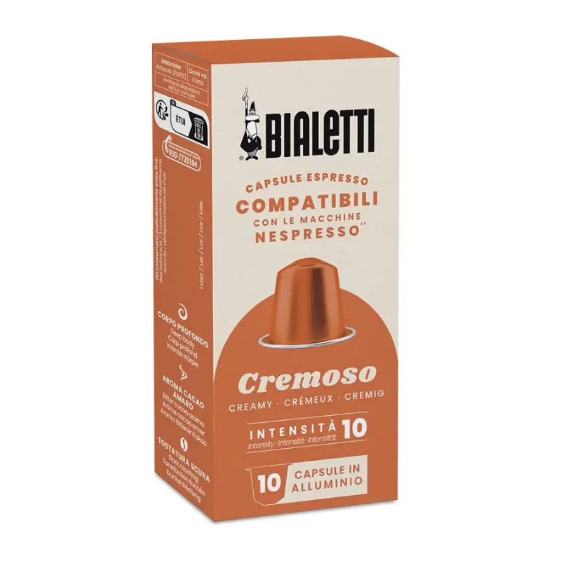 Caja Bialetti Crema Cremosa para Nespresso, cápsulas de aluminio, intensidad 10