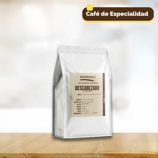 Bolsa de café molido especialidad Caturra Colombia Descabezado, empaque blanco con etiqueta piramicafe.com