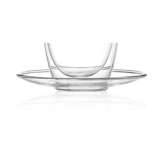 Plato de vidrio transparente para vasos de doble pared, con taza clara centrada