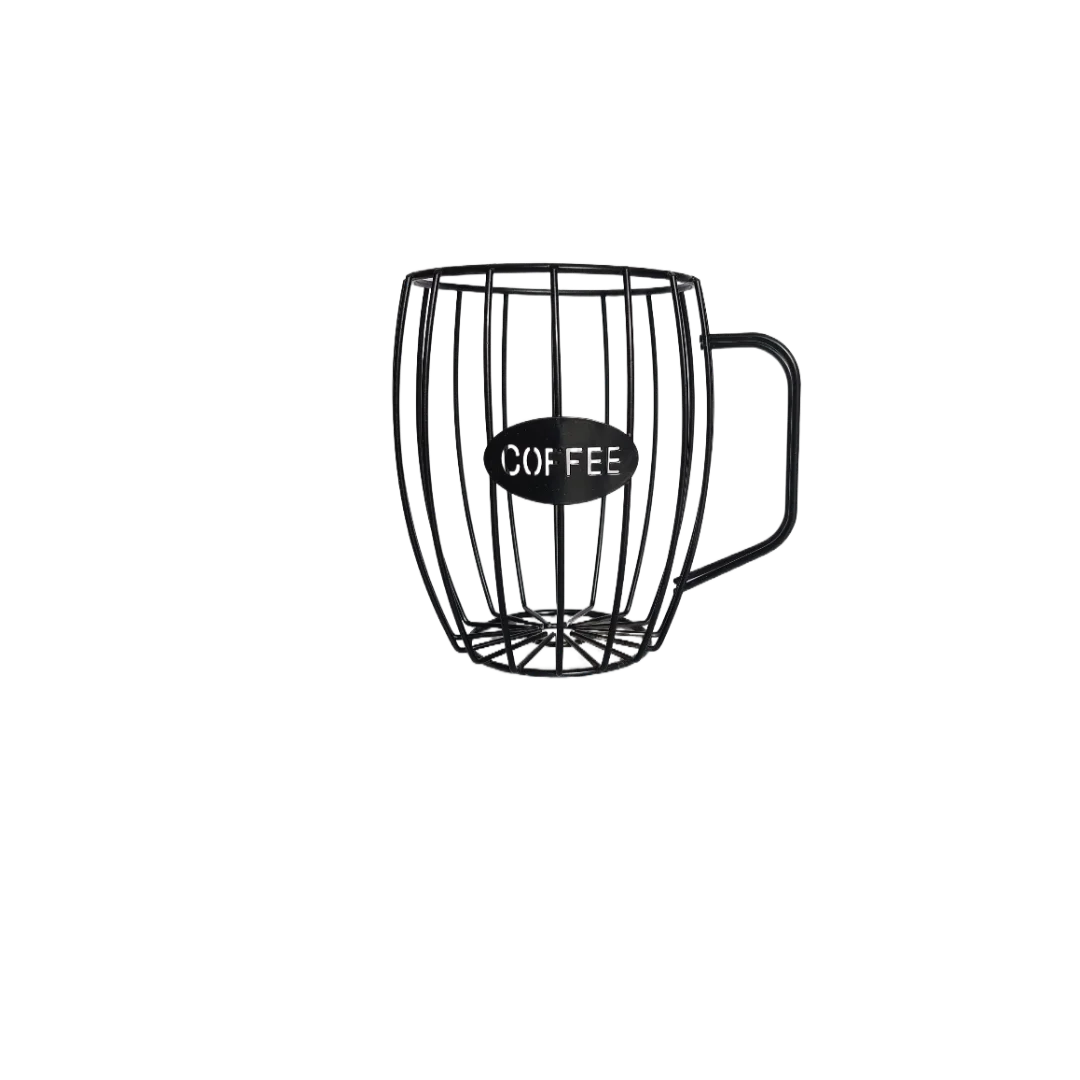 Porta cápsulas de taza de café de malla metálica negra con asa