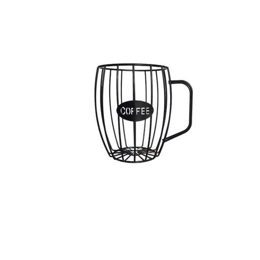 Porta cápsulas de taza de café de malla metálica negra con asa