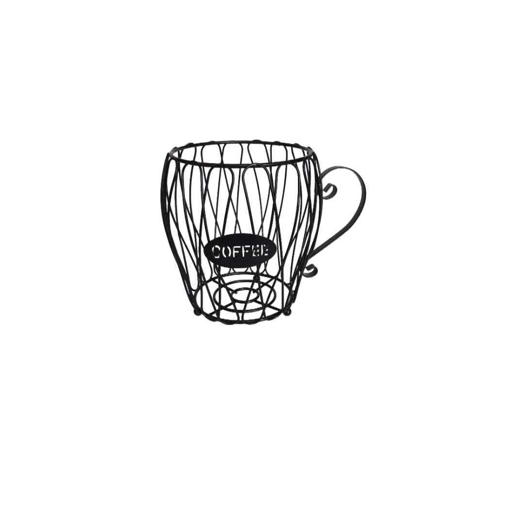 Porta cápsulas de taza de café de malla metálica oscura con asa