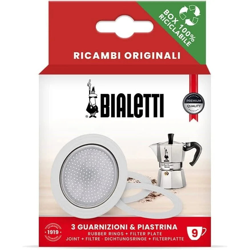 Caja de repuesto Bialetti con filtro redondo perforado y junta de goma