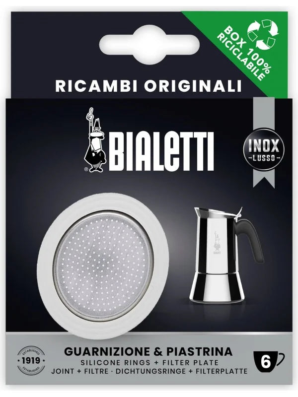 Caja Bialetti con junta y placa filtro circular, 6 tazas