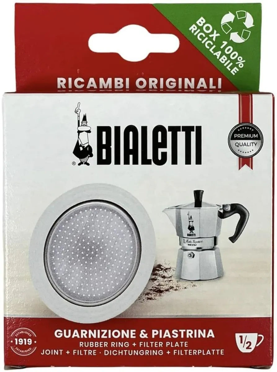 Caja de repuesto Bialetti con placa filtrante redonda perforada y junta de goma