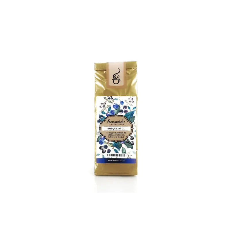 Bolsa de té negro sensorial Bosque Azul, empaque dorado de 50 g