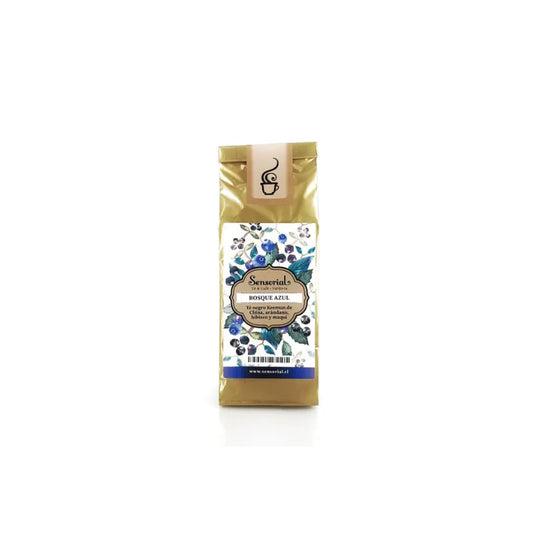 Bolsa de té negro sensorial Bosque Azul, empaque dorado de 50 g