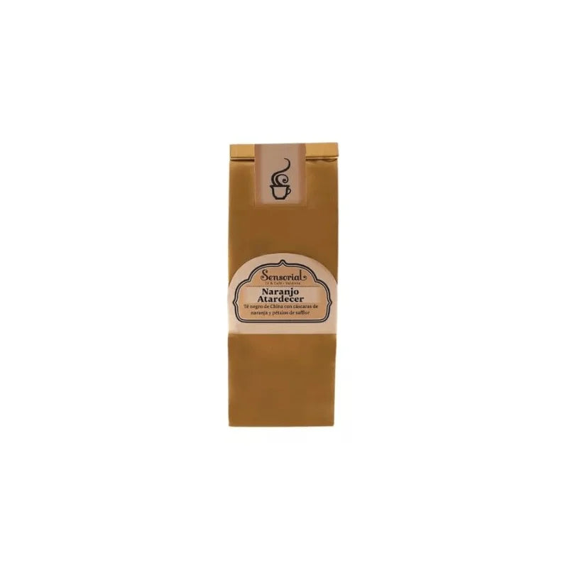 Bolsa de té negro sensorial Naranjo Atardecer, empaque dorado de 50 g
