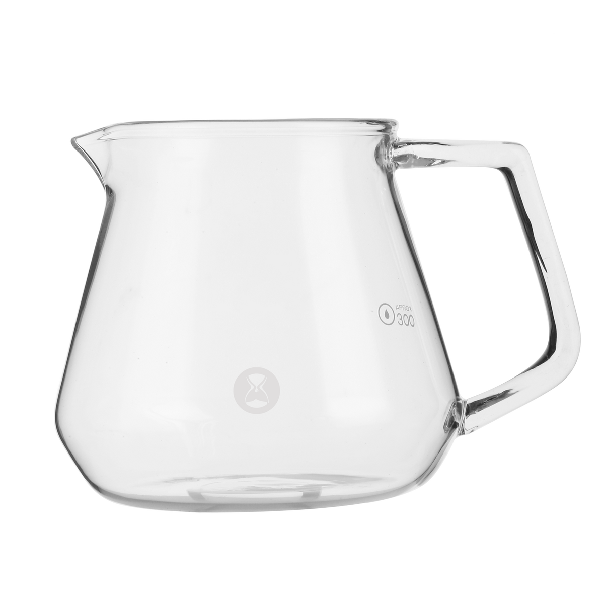 Jarra de café transparente Timemore con asa y marcas de capacidad, diseño de vidrio