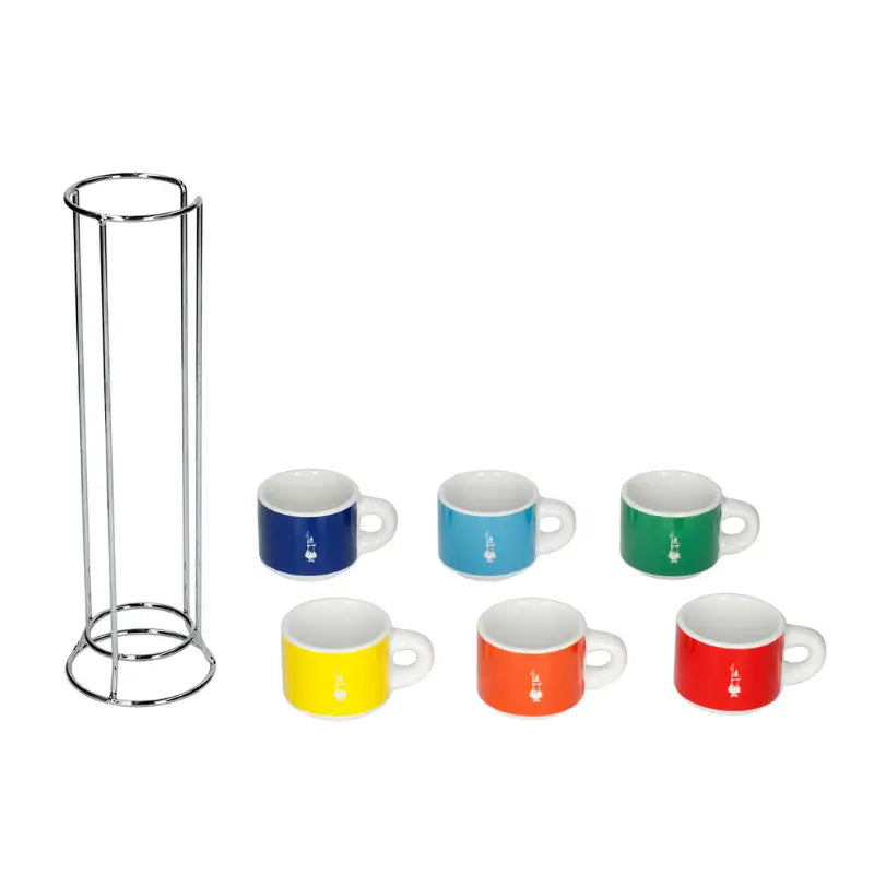 Juego de 6 tazas apilables de colores Bialetti, set de tazas sobre soporte vacío
