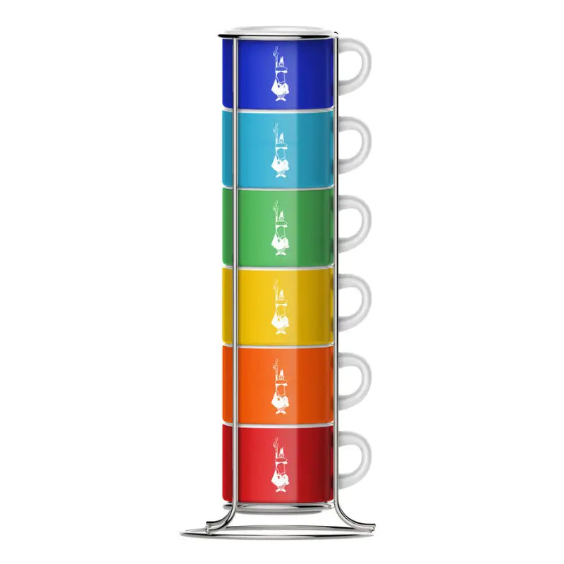 Juego de 6 tazas apilables de colores Bialetti, con soporte metálico y 4 colores