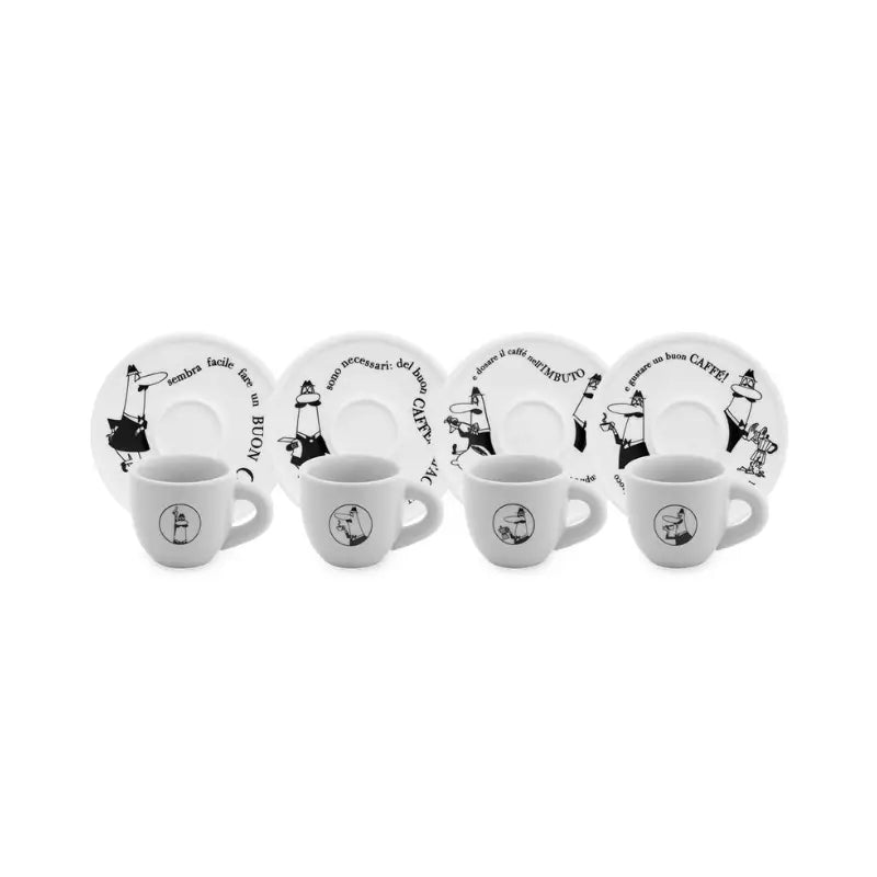 Set de 4 tazas moka blancas con platos a juego y diseño