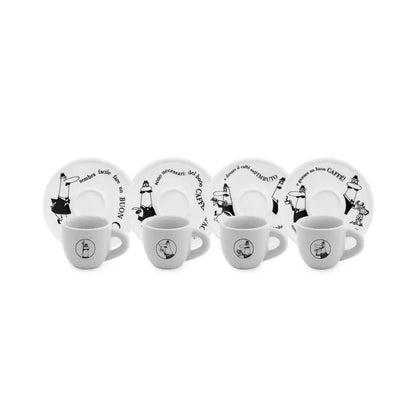 Set de 4 tazas moka blancas con platos a juego y diseño