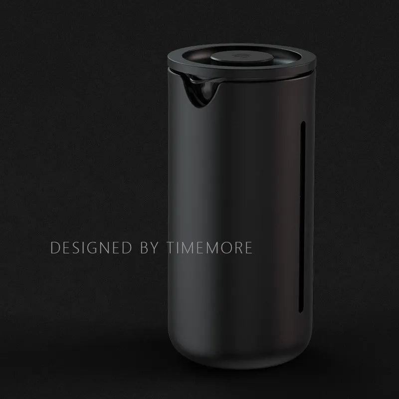 Prensa francesa Timemore 450 ml negra, vista frontal con asa integrada