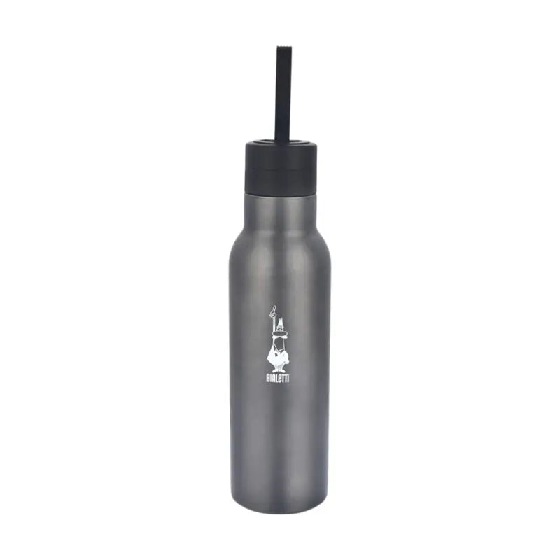 Botella térmica Bialetti 2GO gris oscuro con tapa y pajita de acero inoxidable