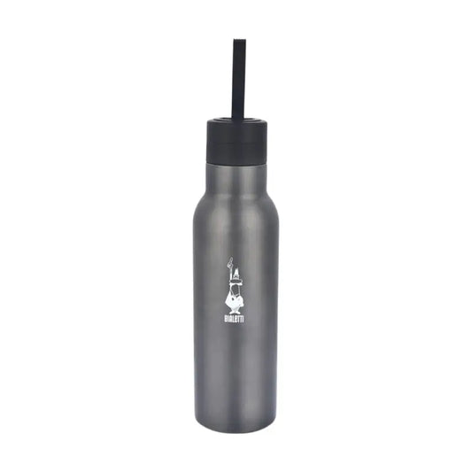 Botella térmica Bialetti 2GO gris oscuro con tapa y pajita de acero inoxidable