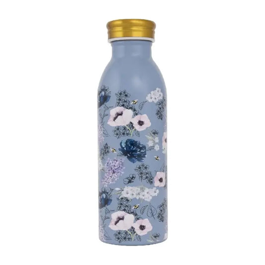 Botella térmica Bialetti de 450 ml con tapa dorada y estampado floral azul