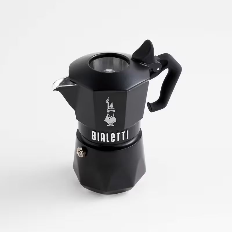 Cafetera Bialetti Brikka noir de 2 tazas, vista 3/4 con tapa y asa