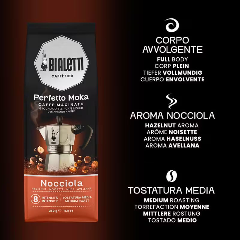Perfil de café molido Bialetti Perfetto Moka Nocciola, aroma a avellana, 250 g