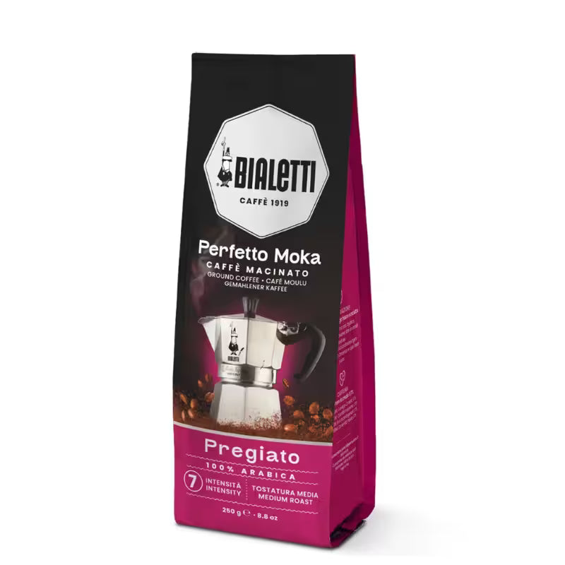 Bolsa de café molido Bialetti Perfetto Moka Pregiato, 250 g, vista lateral