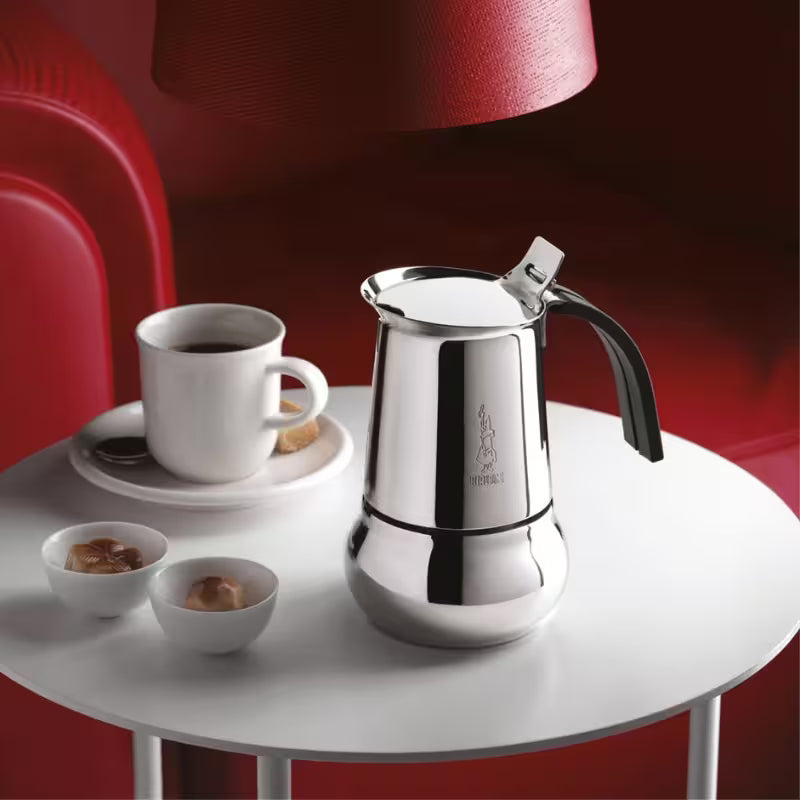 Cafetera italiana de acero Kitty Bialetti, moka con asa negra y tapa superior