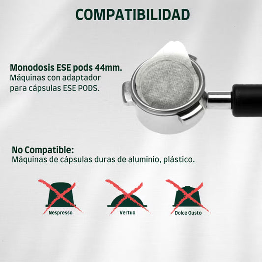 Cápsula ESE de 44 mm con adaptador, compatibilidad y uso