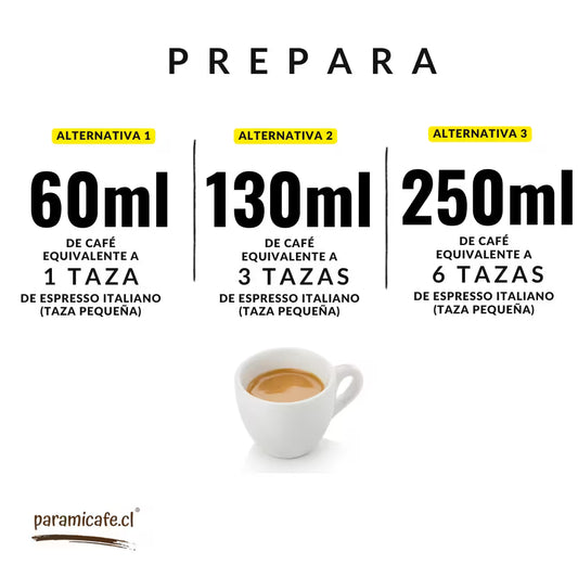 Cafetera tipo moka Rainbow en taza: 60 ml, 130 ml y 250 ml (prepara)