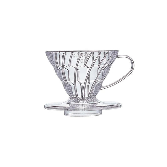 Filtro V60 Hario de acrílico transparente con asa y estrías