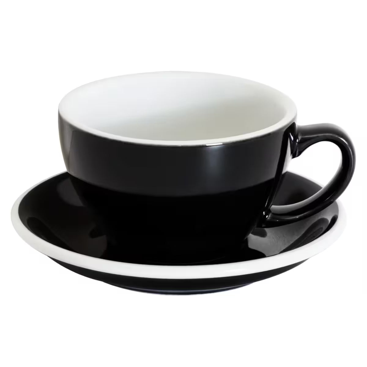 Taza y plato EGG 300 ml negro con asa y plato a juego