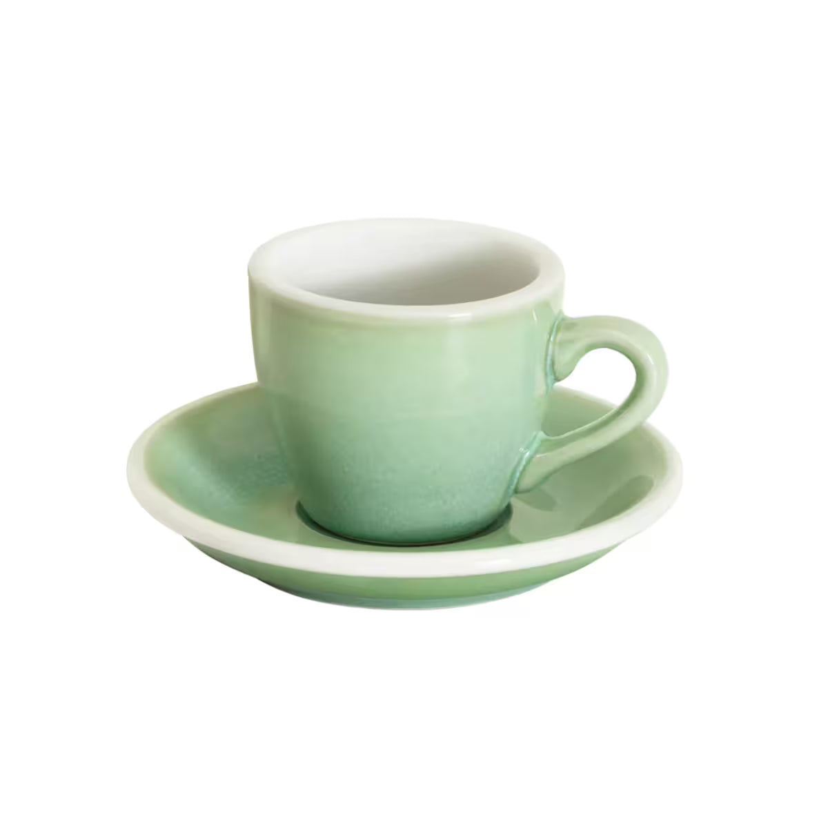 Juego de taza y plato espresso de cerámica verde menta
