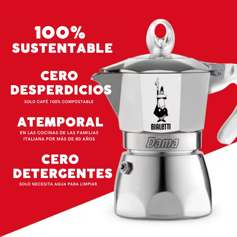 Cafetera Bialetti Dama de acero inoxidable, asa lateral y tapa superior