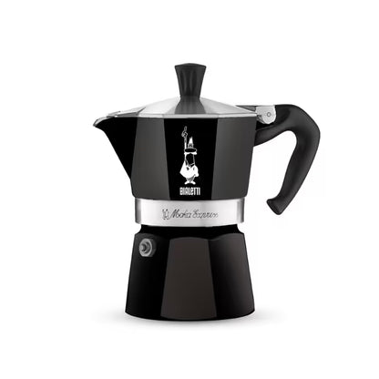 Cafetera italiana Moka Express Bialetti negra, diseño clásico con tapa y asa