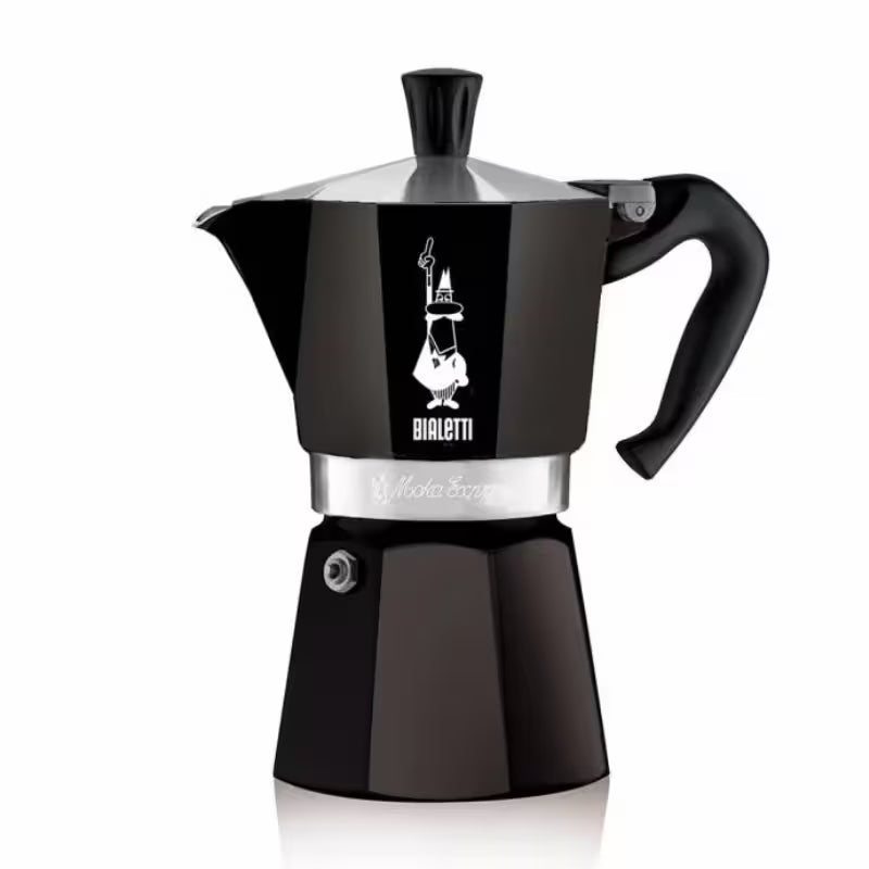 Cafetera italiana Moka Express Bialetti negra, asa y embudo superior
